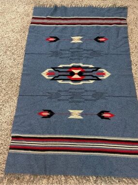 Southwestern Geometric Rug VINTAGE CHIMAYO Handwoven wool blanket rug 68" BY 41"